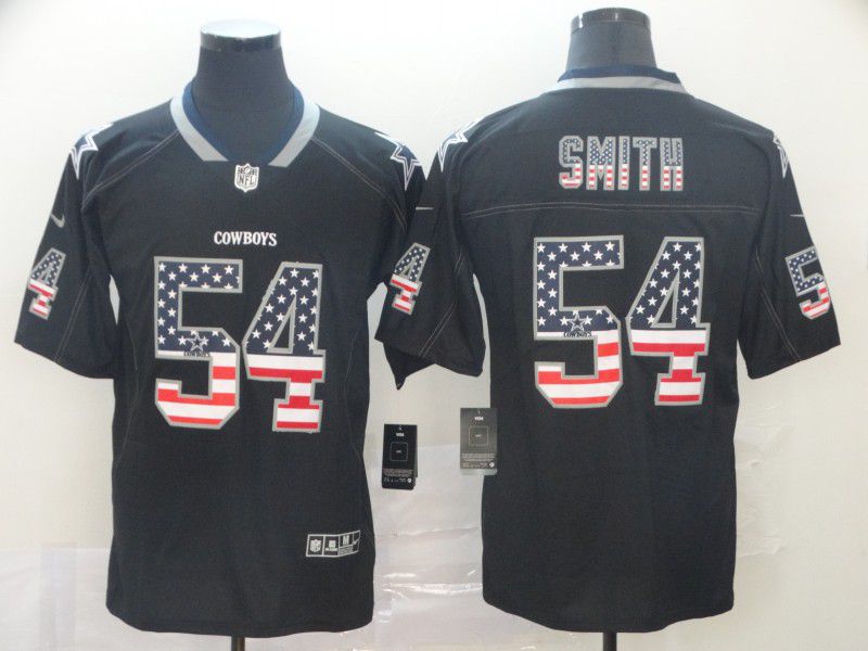 Men Dallas cowboys #54 Smith Nike USA Flag Fashion Black Color Rush Limited Jersey